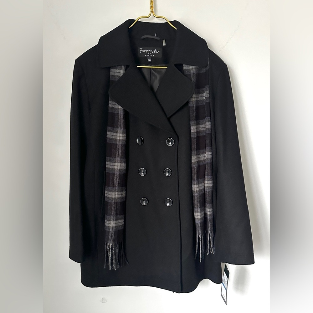 NWT Forecaster of Boston Black Wool Blend Pea Coat Women’s Petite XL PXL $220 - Picture 1 of 7